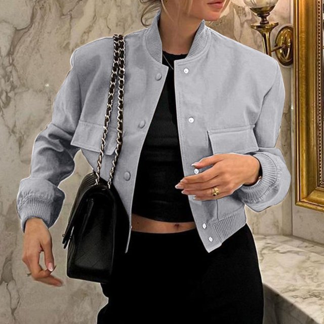 MKLEKYY Veste Courte Femme Veste Femme Décontractée Veste de Transition Manches Longues Manteau Léger Uni Blouson Court