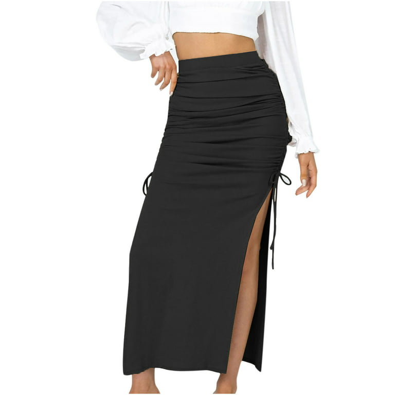 SDJMa Womens High Waist Polka Dot Pleated Skirt Women's Split Knitted Slim  Fashion Pleated Lace Up Sexy Hip Long Skirt