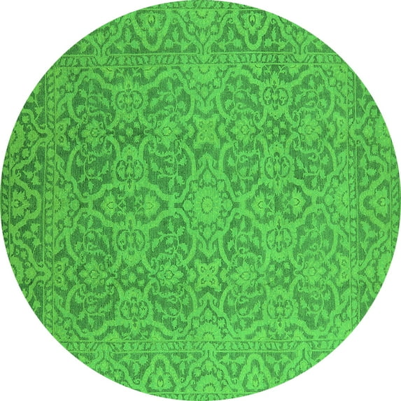 Ahgly Company Indoor Round Oriental Green Industrial Area Rugs, 7' Round