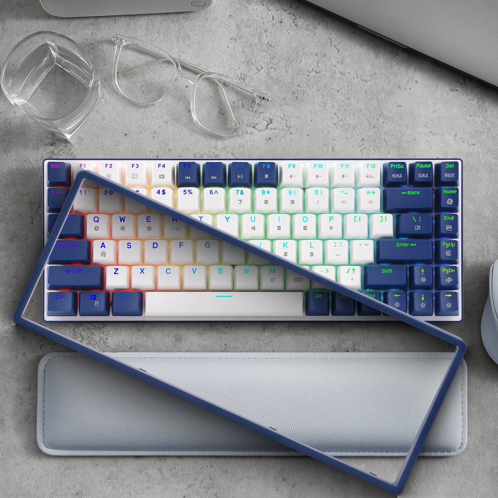 Mechanical Keyboard, 84 Keys USB C Wired Wireless Bluetooth Keyboard, 1800mAh Portable RGB Backlight White Gaming Keyboard for PC Gamer