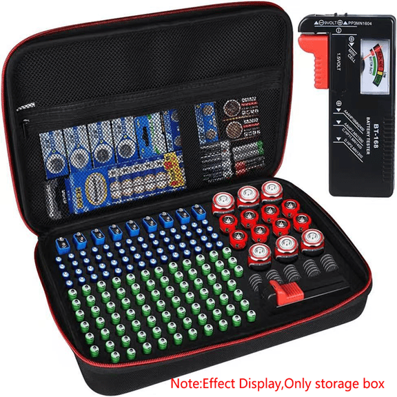 Battery Organizer Storage Case - Holds Over 200 Batteries, Compatible with AA/AAA/9V/C/D/Coin Cell Batteries, Includes BT-168 Battery Tester slot, Hard Shell Portable Battery Storage Box