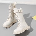 thumbnail image 5 of WAVSUF Girls Mid Calf Platform Boots Round Toe Wide Width Anti Slip Winter Warm Chunky Boots White 3 Big Kids, 5 of 10