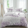 thumbnail image 2 of Purple White Bedding 3 Piece Duvet Cover Set Twin Size, Abstract Grey Chrysanthemum Flower Floral Soft Microfiber Comforter Cover with Zipper Closure & Pillowcases, FadeResistant Quilt Cover, 2 of 9