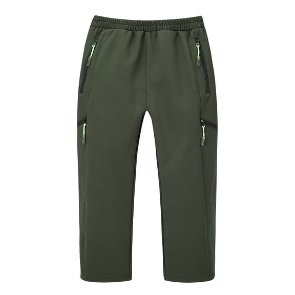 AHTJRT Snow Pants for Boys Girls Kids Elastic Waterproof Windproof Trousers with Multiple Pockets Thermal Fleece Hiking Climbing Skiing Pants Green 6-7 Years