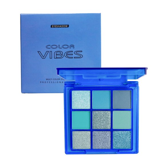 Nine-color eyeshadow palette, multiple blue color combinations, creative eye makeup