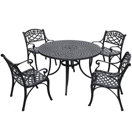 Kingfisher Lane 46" Round 5 Piece Aluminum Patio Dining Set in Black