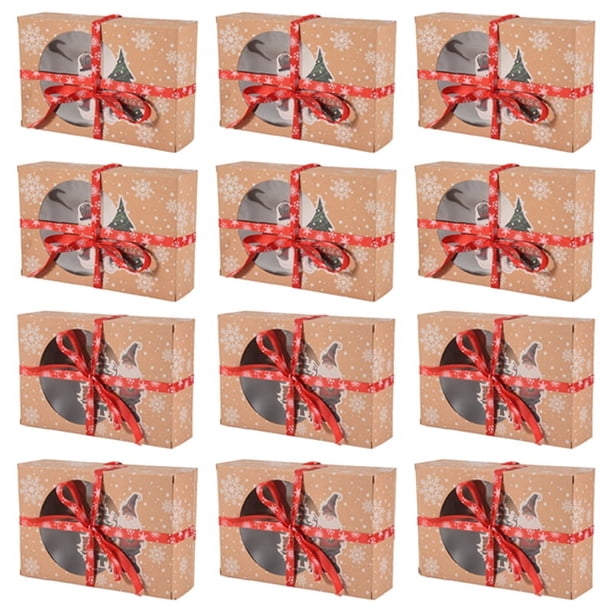 12 cajas para galletas navideñas, cajas de papel kraft aptas para alimentos, ideales para hornear y envolver pasteles en fiestas navideñas.