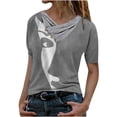 thumbnail image 2 of Blouses d'Été Mode Femmes Hauts Décontractés Imprimés Col en V Croisé Boutons Blouse à Manches Courtes Blouses de Travail en Liquidation, 2 of 5