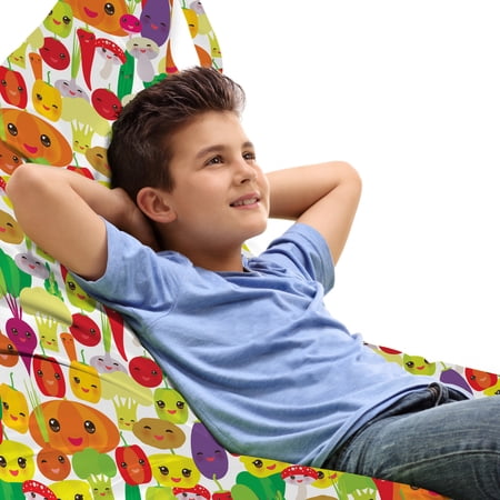 Vegetables Lounger Chair Bag  Kawaii Pattern with Healthy Organic Foods Happy Smiling Faces  High Capacity Storage with Handle Container  Lounger Size  Multicolor  by Ambesonne