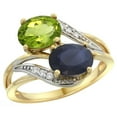 thumbnail image 1 of 14K Yellow Gold Diamond Natural Peridot & Australian Sapphire 2-stone Ring Oval 8x6mm, size 6, 1 of 4