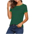 thumbnail image 3 of ClodeEU Women's Short Sleeve Crew Neck Striped T Shirt,Casual Trendy Basic Tee Green,Women's Plus L, 3 of 7
