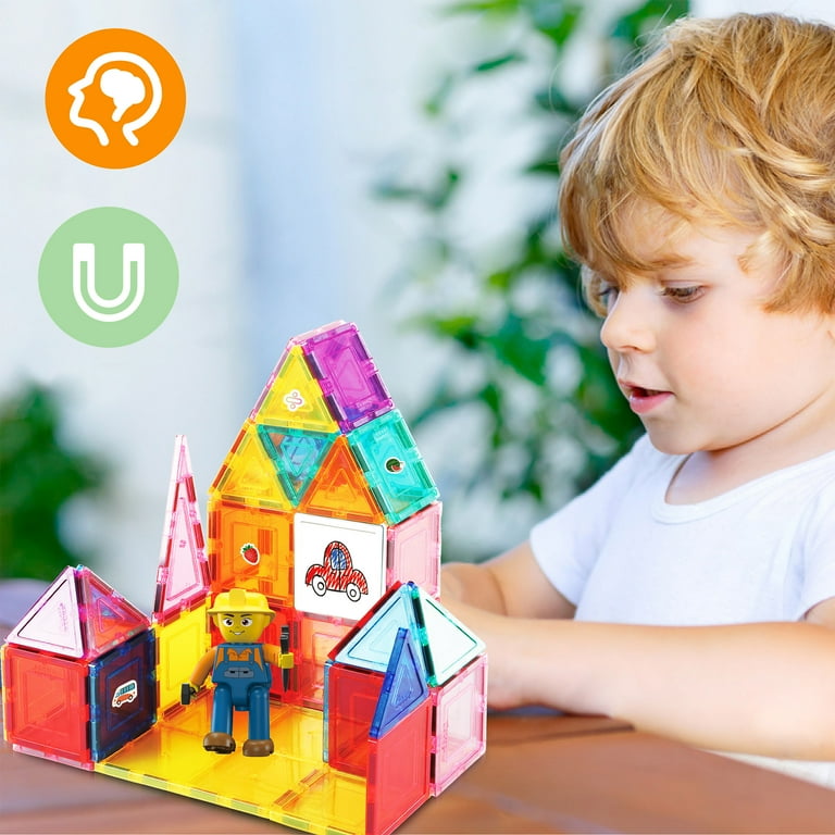 PicassoTiles Set Di 36 Piastrelle Magnetiche A Forma Di Razzo - Blocchi Da Costruzione STEM Per Bambini 3+ Anni, Giocattolo Educativo Magnetico Con Finestre E Porte - 3