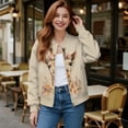 thumbnail image 2 of COEQINE Women's Short Bomber Jacket Zip Up Loose Fit Short Jackets Loose Fit Stand Collar Cropped Coats 2025 Fall Fashion Varsity Shacket Y2k Tops, 3X-Large, Giraffe Floral Beige, 2 of 7