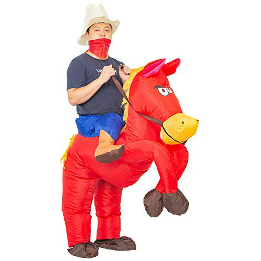 Inflatable Cowboy Costume Western Red Horse Fancy Dress for Men Women