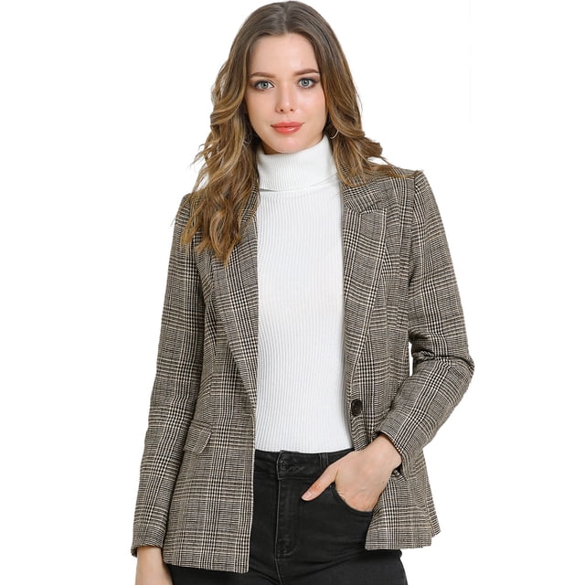 Blazers para mujer Chaqueta tipo blazer a cuadros con solapa con muesca Boyfriend marrón XS