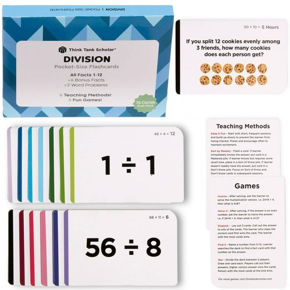 Tarjetas didácticas de Think Tank Scholar Division - 300 hechos 1-12 - Tarjetas didácticas (premiadas) para niños de 3º, 4º, 5º y 6º grado, educación en el hogar o en el aula - 6 métodos de enseñanza