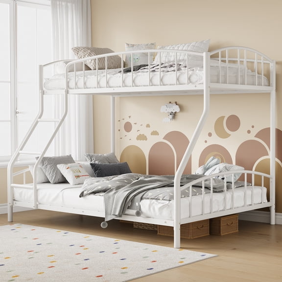 Twin Over Full Bunk Bed with Ladder & Guardrail, Heavy Duty Metal Frame with Sturdy Steel Slats, Space-Saving , No Box Spring Needed,Easy Assembly