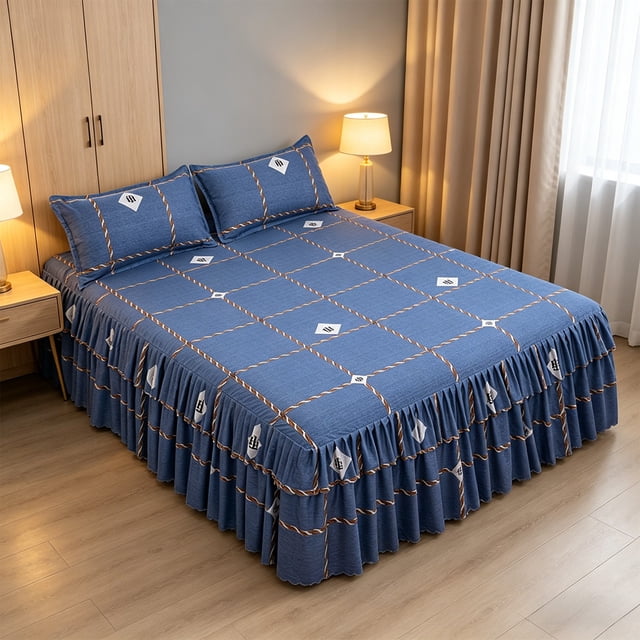 Bed Skirt Ruffled Set With Pillowcases, Soft Polyester Fabric, Dust Protection, Decorative Bedroom Solution, Easy Care for Home or Dorm