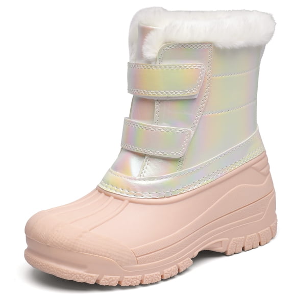 HOMEHOT Kid's Snow Boots Faux Fur Lining Warm Winter Boots​ Anti-slip Boots for Girls Pink 1 Big Kid
