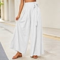 thumbnail image 7 of Htigea Womens Wide Leg Palazzo Pants Half Elastic Waisted Tie Knot Slacks Flowy Summer Casual Beach Vacation Travel Pant White XL, 7 of 7