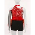 thumbnail image 3 of inlzdz Combinaison Courte à Sequins pour Filles, Jupe en Tulle, Performance Jazz Latin Rouge 12, 3 of 7