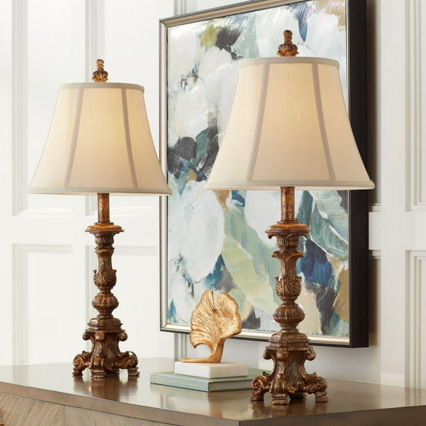Traditional Table Lamps Set, Antique White Candlestick Table Lamp