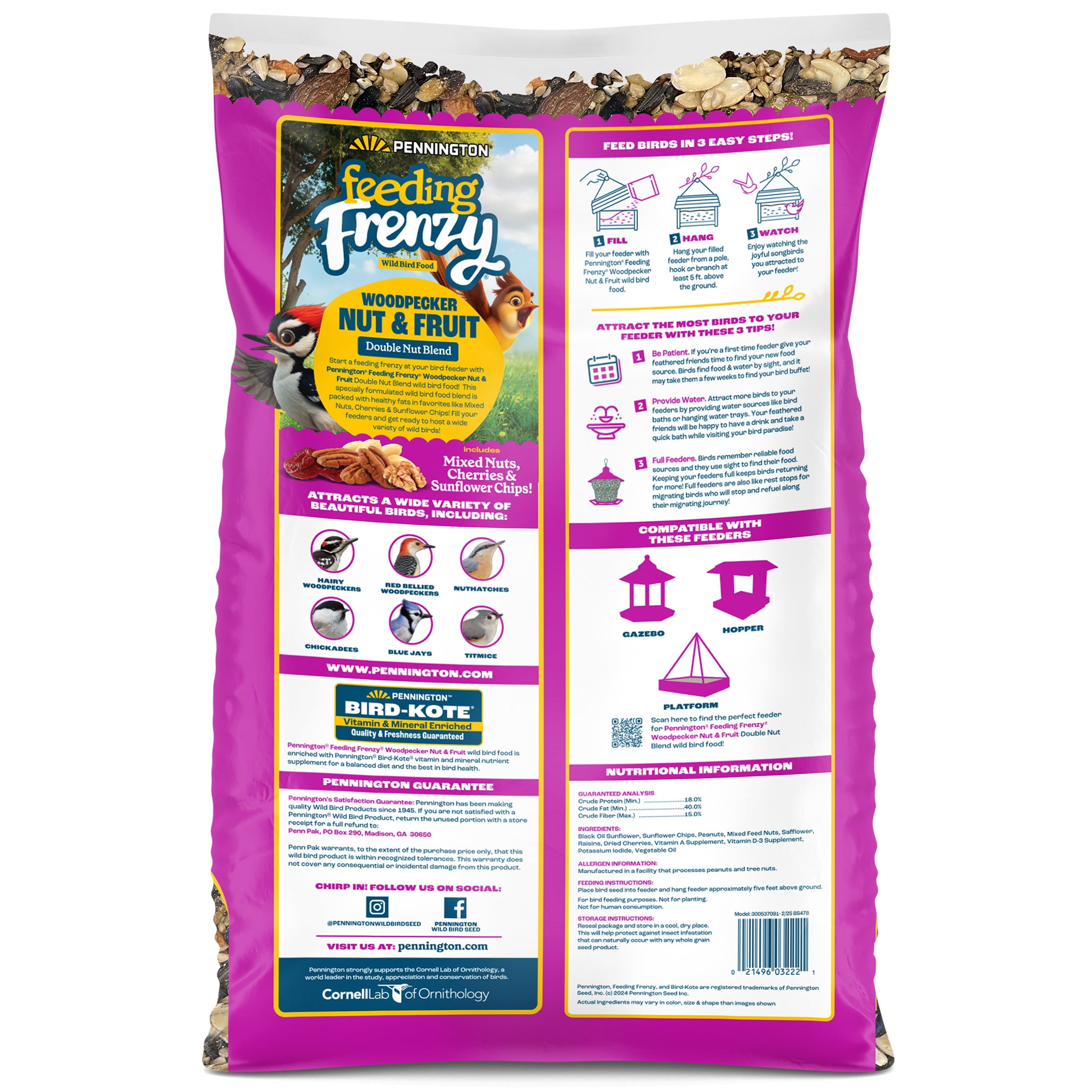 Pennington Feeding Frenzy Woodpecker Nut & Fruit Double Nut Blend Wild Bird Food, 5 Pounds
