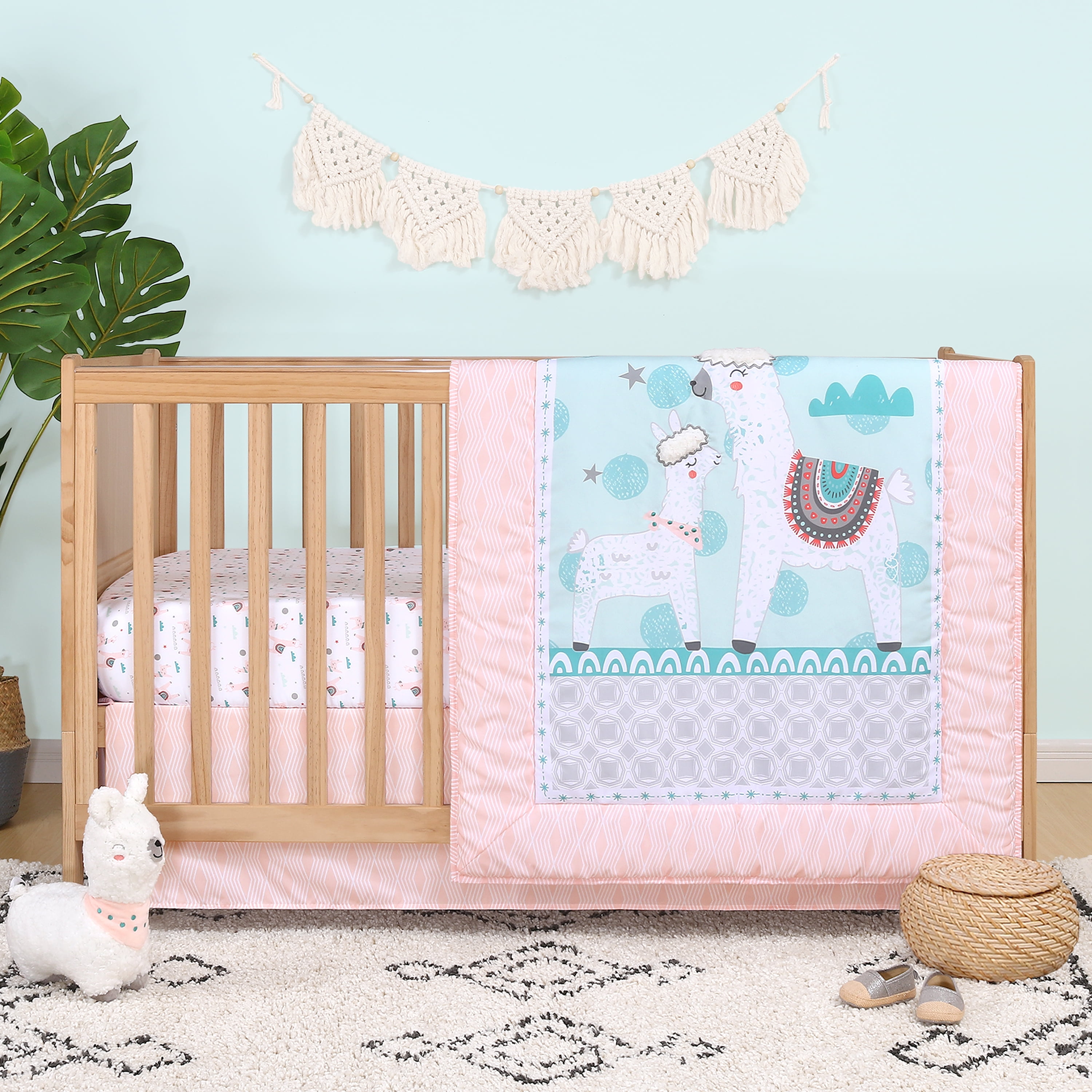 3 Piece Baby Bot Crib Bedding Set Girls Pink