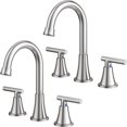 thumbnail image 1 of Grifos de baño Hurran de níquel cepillado para lavabo con 3 orificios, paquete de 2, 1 of 9