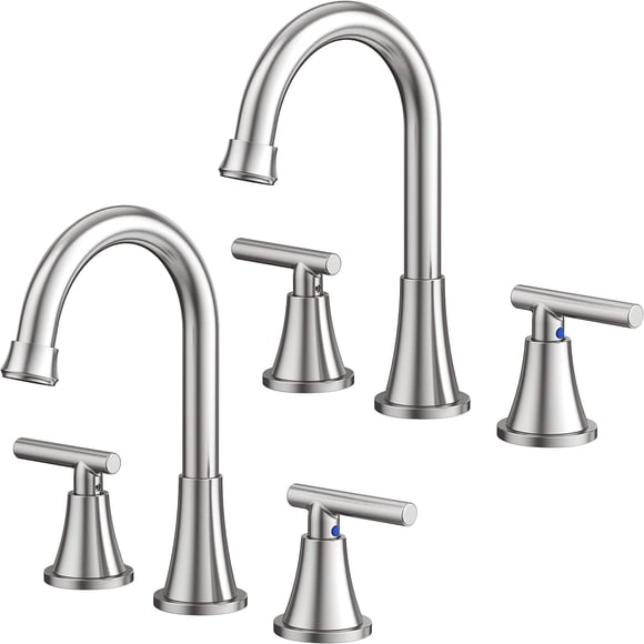 Grifos de baño Hurran de níquel cepillado para lavabo con 3 orificios, paquete de 2
