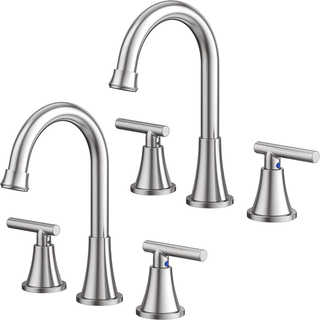 Grifos de baño Hurran de níquel cepillado para lavabo con 3 orificios, paquete de 2