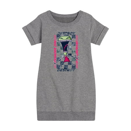 

Invader ZIM - GIR Screaming Destroy - Checkered Board Retro Style - Toddler And Youth Girls Fleece Dress
