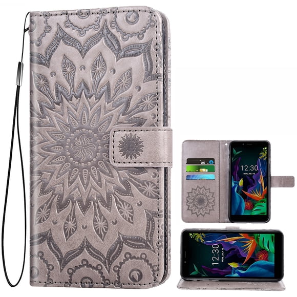 Case for LG K20 2017, PU Leather with Kickstand and 3 Card Slot Flip Wallet Phone Cover (Black)