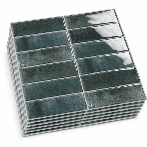 ABCISI 10 Sheets Peel and Stick Subway Tile Backsplash, 12 x 12 in Blue Self-Adhesive 3D Wall Tiles, Waterproof Easy-Clean Stick-on Backsplash for Kitchen, Bathroom and Camper
