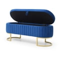 thumbnail image 5 of Miniyam Storage Bench Bedroom Bench, Velvet Oval Upholstered End of Bed Bench with Golden Metal Legs,Modern Storage Ottoman Bench,Blue, 5 of 6