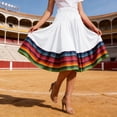 thumbnail image 2 of Womens Flowy Midi Skirts Color Block Elastic Waist Bohemian Mexican Casual Summer White XXXXL, 2 of 4