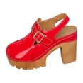 thumbnail image 5 of Rokment Platform Chunky High Heels Clogs Slingback Dress Sandals for Women Ladies 2026 Spring Summer Fashion Leather Buckles Closed Toe Chunky Block Heeled Pumps Casual Shoes Red Size 7, 5 of 7