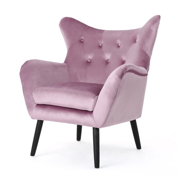 GDF Studio Mid Century Modern Velvet Arm Chair, Light Lavender and Black