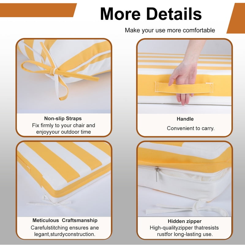 Outdoor deep seat patio cushions set, 24in x 24in, Waterproof Outdoor chair cushions, Replacement patio furniture cushions with Ties（2pc Yellow and white）