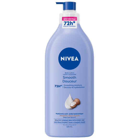 NIVEA Lotion Corporelle Hydratante Lisse 72 H pour Peau Sèche avec Acide Hyaluronique, 625 ml, Bouteille à Pompe 625 ml