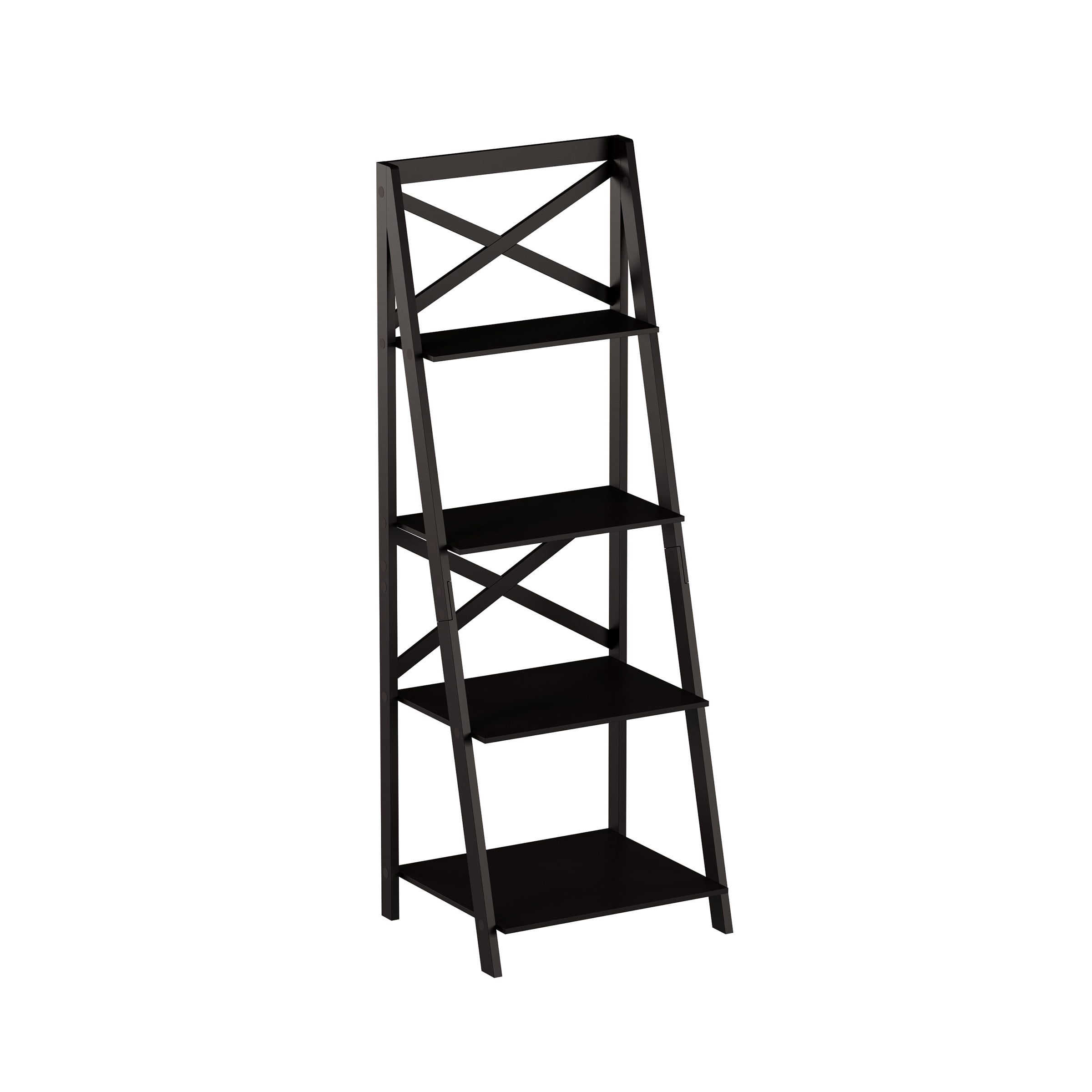 Lavish Home 4-Tier Freestanding Ladder Bookshelf with X-Back Frame, Black