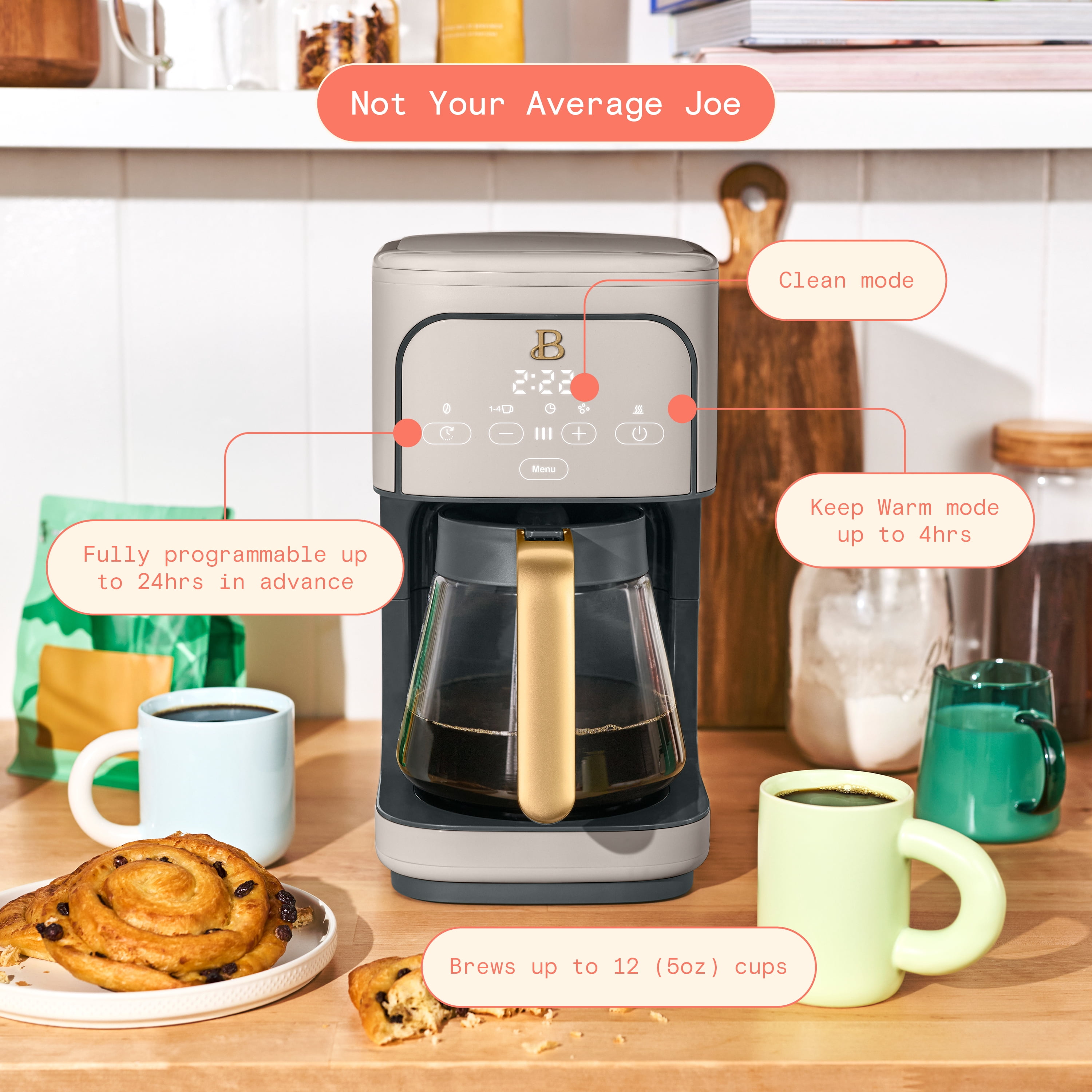 Beautiful 12 cup Programmable Coffee Maker, Porcini Taupe by Drew Barrymore