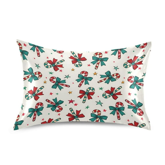 Ryvnso Satin Pillowcase Christmas Candy Cane Bows Pillow Cases Standard Size 26x20in