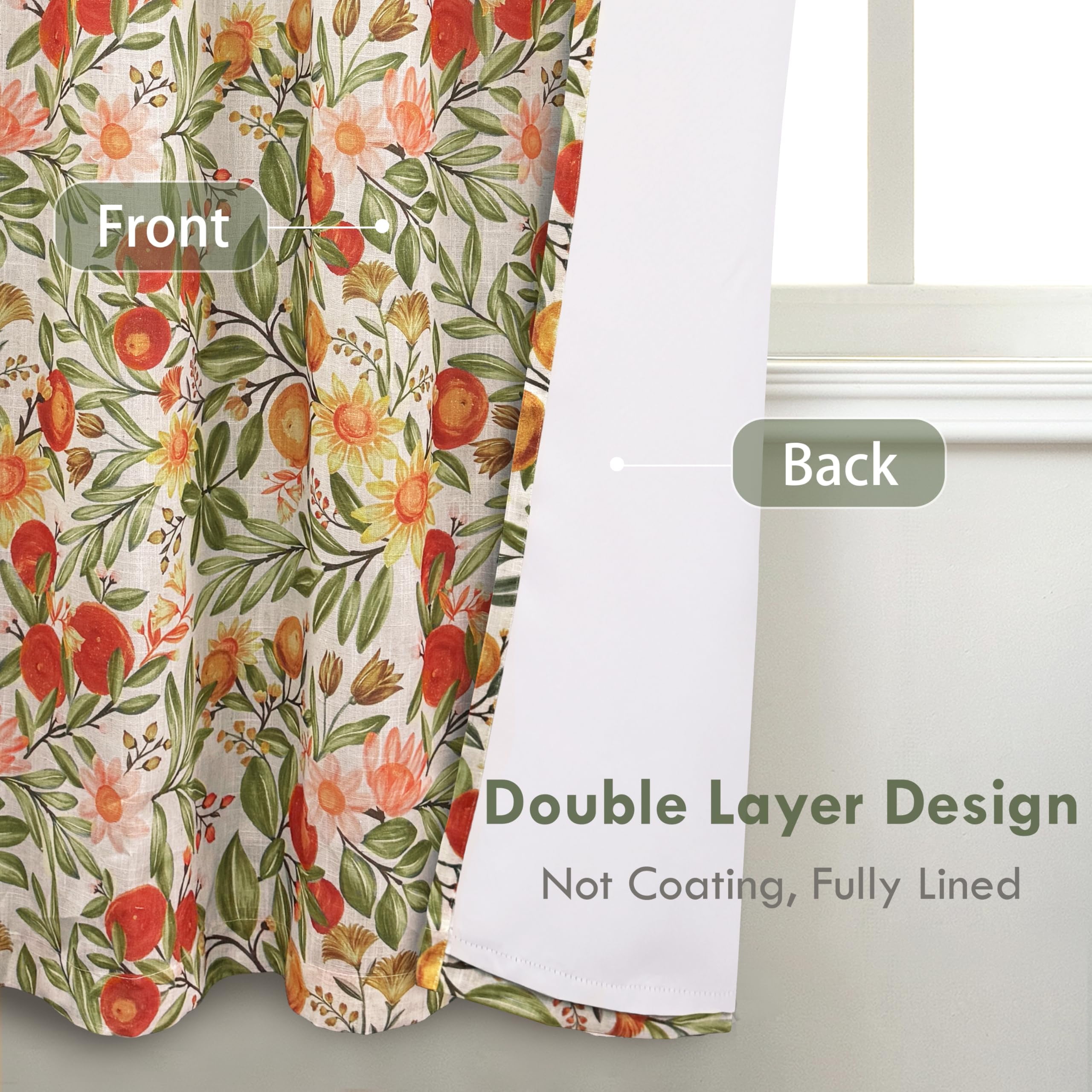 DriftAway Orange Harvest Floral Linen Blackout Curtains Double Layer Thermal Insulated Autumn Fall Printed Patterned Vintage Grommet Lined Drapes for Living Room 2 Panels 63 Inches Orange Coral Gold