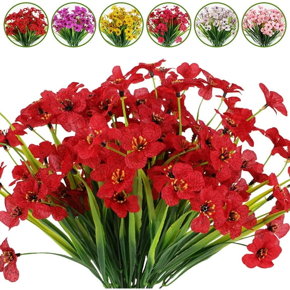 GRNSHTS Artificial Outdoor Flowers Violet 12 Bundles UV Resistant Fake Plastic Faux Greenery Plants for Wedding Home Garden Porch Decoration