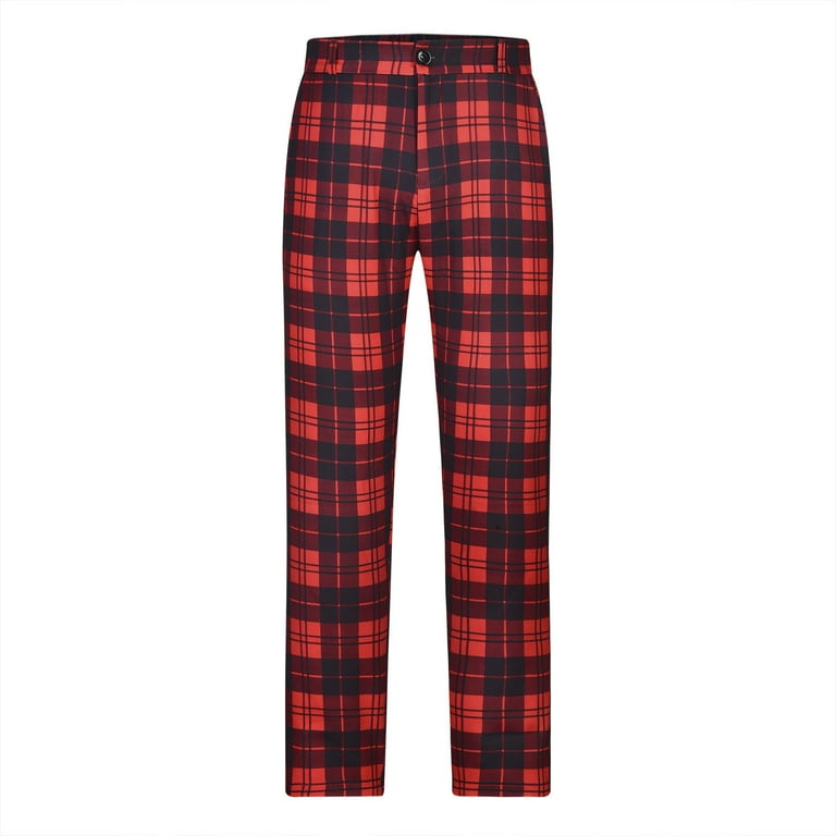 VSSSJ Mens Dress Pants Regular Fit Fashion Plaid Print Button Zipper Elastic Waistband Straight Suits Pants Casual Comfortable Personalized Pants Red L Walmart