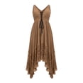 thumbnail image 4 of Guieoi Summer Dresses for Women under $10 Plus Size Wavy-Pleated Sleeveless Asymmetrical Hem Lace-Panel Dress Brown L, 4 of 6