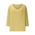 thumbnail image 4 of Guieoi Womens Tops Plus Size Women's Solid Linen Casual V-Neck T-shirt Long Sleeved Round Neck Loose Top Yellow Black*Friday/Cyber*Monday Clearance, 4 of 7