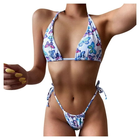 JDEFEG Sunflower Swimsuits Top Brazilian Beachwear Swimwear Set Women Bandage Push-Up Bandeau Bikini Swimsuit Swimwears Set Womens Swim Bra Top with Padding Blue S