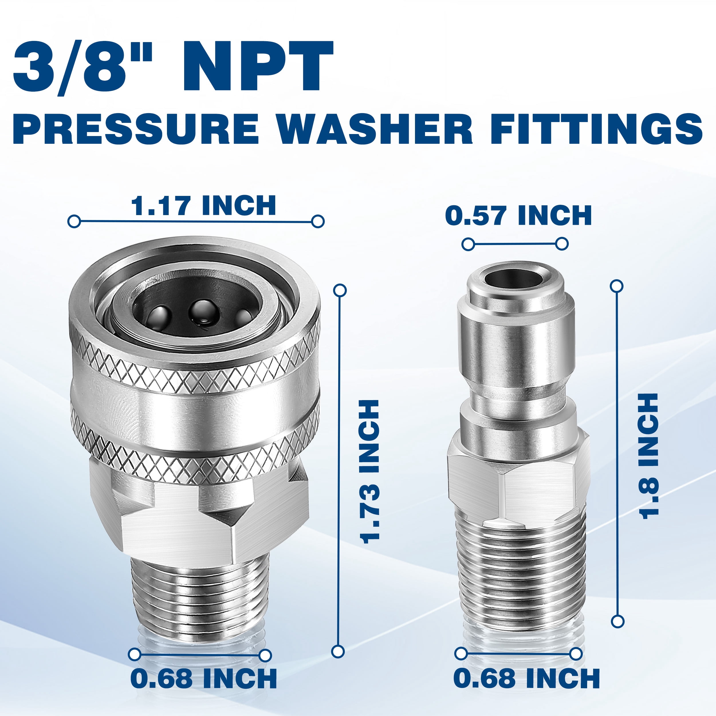 3/8 Inch NPT Pressure Washer Couplers, 12-Piece Stainless Steel External Thread Quick Connector Kit - 3/8" NPT Male Thread Quick Connect Hose Fittings, 5000 PSI